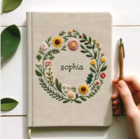 Journal couverture en lin personnalisé avec tissu brodé floral Carnet de notes à couverture rigide Agenda imprimé personnalisé Planificateur brodé