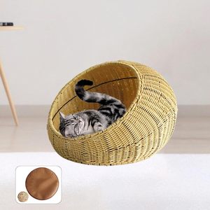 Handmade Natural Woven Wicker Rattan Pet <strong>Dog</strong> Cat <strong>Bed</strong> Nest Sleeping House Baskets with Cushion for Cat Kitten All Seasons - Product Image 2
