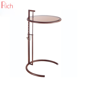 Modern Home Furniture Round Top Tempered Glass Table Adjustable <span class=keywords><strong>Eileen</strong></span> Gray Side Table - Product Image 1