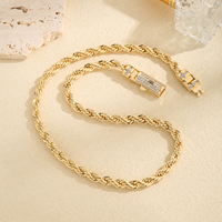 Collar de Cadena de Cuerda Chapado en Oro de 14K para Hombre y Mujer, Estilo Hip Hop, con Zirconia, Joyería de Latón