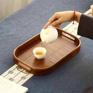 Bandeja de té de bambú lacado ovalada resistente al calor para servir té Kung Fu con tapa - Product Image 1