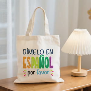 Bolsa de tela colorida con frase en español - Impresión de la frase "Dimeelo en español por favor", bolsa de compras reutilizable, gran capacidad - Product Image 4