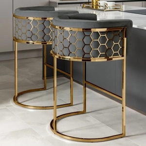 Silla de Bar Moderna WSS con Respaldo de Panal, Taburete Alto de Acero Inoxidable, Silla de Barra para Hotel, Cafetería, Hogar, Color Negro - Product Image 1
