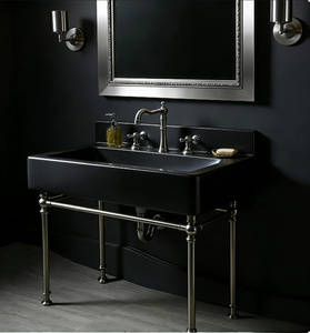 Pieds en chrome poli pour meubles vintage, structure de support en acier avec évier en céramique blanc brillant - Product Image 4