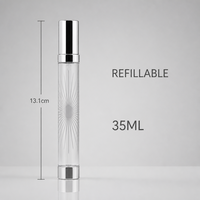 Flacon de parfum vide personnalisé 35 ml rechargeable format voyage, atomiseur en verre noir et argent de luxe avec capuchon métallique, vente en gros