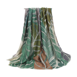 Écharpe en satin de soie de luxe pour femme 180x90cm, châle double face à imprimé feuilles, élégant et doux pour la mode hivernale - Product Image 2