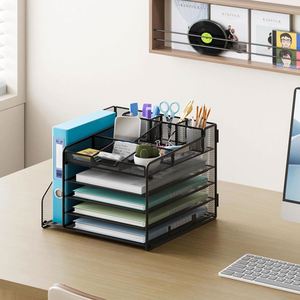 5-Tier Metal Mesh Desk Organizer with 1 <b>File</b> Holder & 7 Flexible Dividers Customized Logo Black for Office & Home - Product Image 5