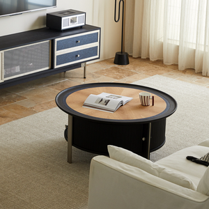 Italian-designed Modern Round Coffee <strong>Table</strong> <strong>with</strong> Multifunction Internal <strong>Storage</strong> <strong>Crafted</strong> Premium Red Oak Durable Home Furniture - Product Image 3