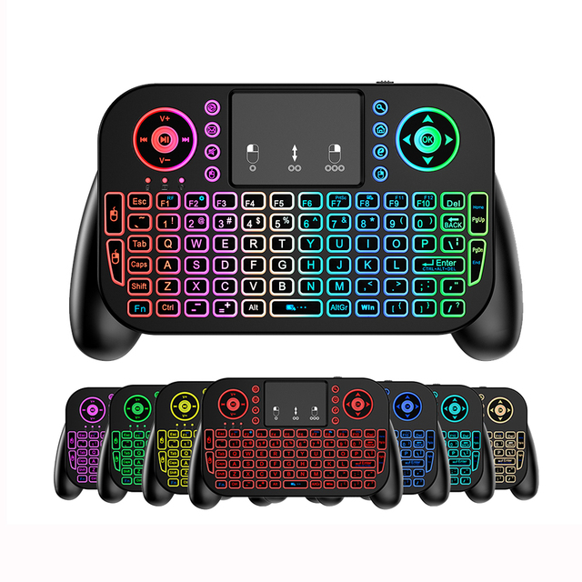 Lowest Price 2.4G BT 5.0 V8 Mini Wireless Touchpad Keyboard V8 Air Mouse 7 Color Backlit Remote Control for PC TV