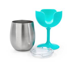 Coppia di Calici da Vino di Lusso in Acciaio Inox Lucidato, Stelo Alto, Finitura Argento, Infrangibili, Ecologici, con Impugnatura Ergonomica per Bar - Product Image 2
