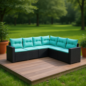 Ensemble de canapés de jardin en rotin, structure en acier noir thermolaqué, mobilier d'extérieur, 10 places, design élégant, résistant aux intempéries - Product Image 3
