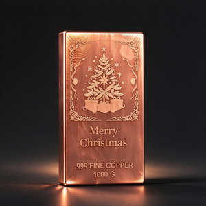 Barre de cuivre fin .999 en relief, 1000g, polie, souvenir de Noël, cadeau - Product Image 3