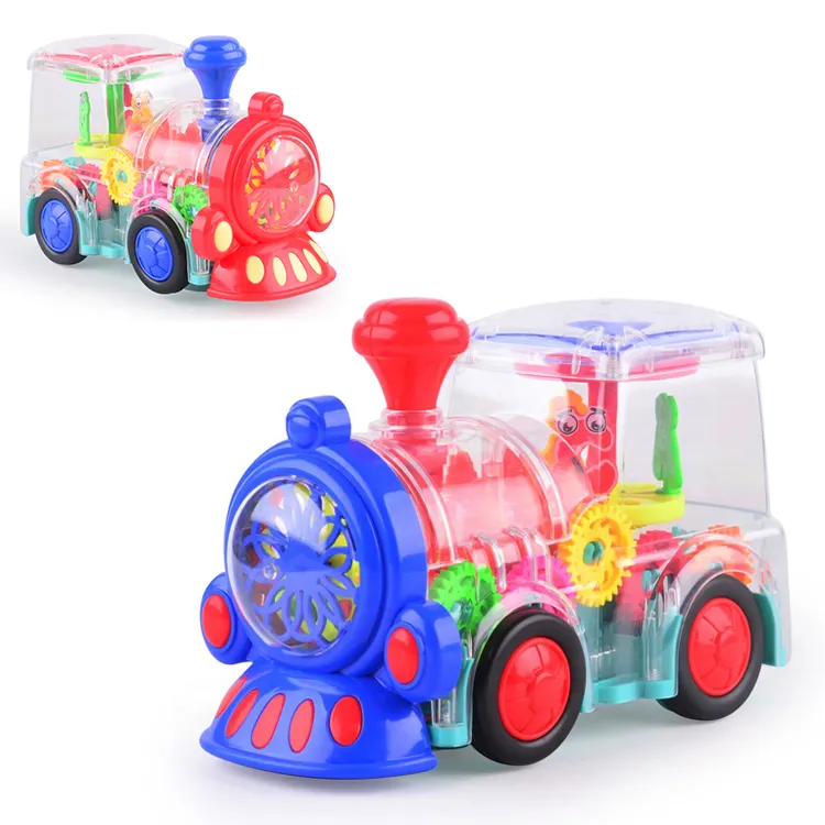 2022 See-through Design Electric Universal Car Toys With Light Music Gear Train Toy For Kids