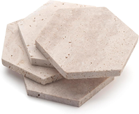 Ensemble de 4 sous-verres hexagonaux en travertin jaune naturel, durables, antidérapants, personnalisables avec logo, lavables en machine, pour la maison et le bar
