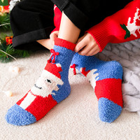 4 paires de chaussettes de Noël en polaire corail tricotées, chaudes pour l'hiver, unisexe, dans une boîte cadeau