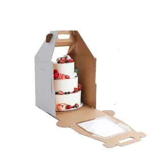 Hot Selling Cake Box Wedding Cake Packaging Boxes with Handle Corrugated Clear Window Big Cake Take Out Birthday Food Custom OEM