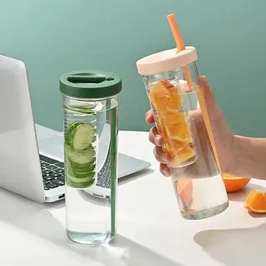 Grande bouteille d'eau pliable en plastique, pour jus de thé, gobelet Portable avec filtre, sans BPA, 700ml, 2 pièces