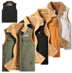 Gilet en laine d'agneau pour homme avec logo personnalisé, vêtements de travail épais pour l'automne/hiver, gilet en laine d'agneau multi-poches - Product Image 1