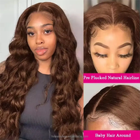 Perruque Lace Front 30 pouces marron, 100% cheveux humains indiens Remy vierges, ondulée, avec dentelle transparente, pour femmes noires