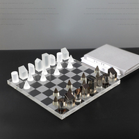 Jeu d'échecs de luxe en acrylique SHP, plateau transparent, pièces géométriques abstraites pour la décoration de la maison, décoration de bureau, cadeau