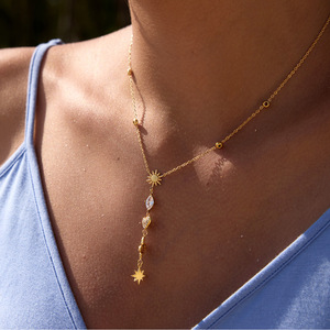 Delicate Zircon Titanium Steel Necklace Y Shape Star Heart Geometric Pendant Everyday Wear Jewelry - Product Image 4