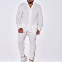 Ensembles Homme Lin Printemps Automne Détente Costume Chemises Manches Longues et Pantalons Deux Pièces Ensembles Mode Vêtements Homme
