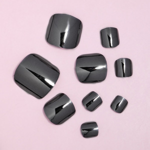 Faux ongles à presser en résine noire électrolytique, forme amande, longueur courte, style Ins pré-dessiné, pour <span class=keywords><strong>manucure</strong></span> féminine - Product Image 1