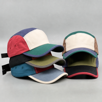 Casquette de camping 5 panneaux à blocs de couleur personnalisés, casquette de camionneur en coton multi-écussons, casquette de campinguriste à visière incurvée, réglable, pour activités de plein air, course et camping