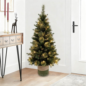 Sapin de Noël pré-éclairé en pot de 4 pieds, personnalisé, de haute qualité, écologique, en PVC, PE et aiguilles de pin mélangées, pour la maison, le bureau, le restaurant, les fêtes - Product Image 6