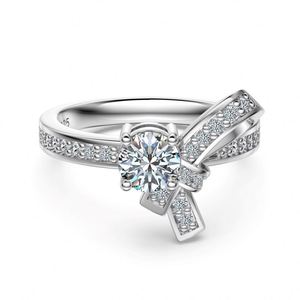 Bague de fiançailles Dylam Top Fine Jewelry en argent 925 avec pierre en moissanite D VVS1, nœud papillon, alliance éternelle, pour femme - Product Image 1