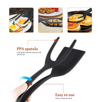 Tourne-œuf frit antiadhésif 2 en 1 pour crêpes grillées Spatule à poignée et à rabat Ustensiles de cuisine Outil de cuisine Accessoires de cuisine