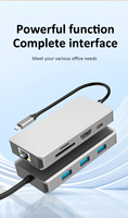 USB3.0 8 In 1 USB HUB Adaptor Multiport RJ45 1000M Ethernet TF/SD Card Reader Multifungsi Mendukung Stasiun Docking Tipe C