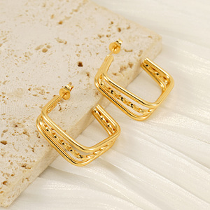 Zogxin Geometric Hoop Earrings Gold Plated Stainless Steel Square Shape Party Jewelry For Women - Product Image 4