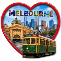 Aimant de réfrigérateur souvenir de Melbourne, Australie, en bois MDF, avec logo personnalisé, design de tramway Skyline, cadeau de voyage
