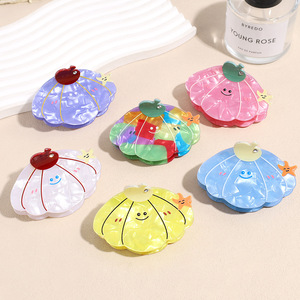 Pince à cheveux coréenne mignonne en forme de citrouille, accessoires pour cheveux en acétate de dessin animé pour filles, pince requin à diamants pour femmes - Product Image 1