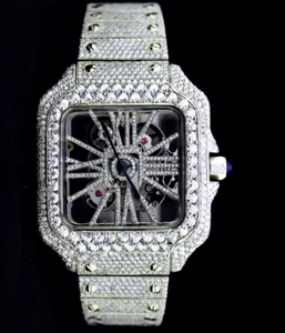 Montre mécanique de luxe carrée en acier inoxydable avec verre, sertie de moissanite D VVS1, 40 mm, résistante à l'eau 10 ATM - Product Image 1