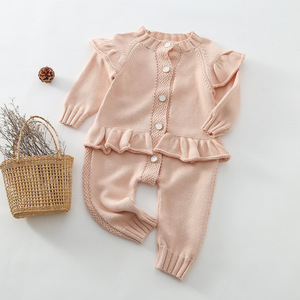 INS Newborn <strong>Baby</strong> <strong>Clothes</strong> Knitted Rompers Solid Color Wholesale Autumn <strong>Winter</strong> Ruffle Cozy Cotton Summer Customized Logo Unisex - Product Image 4