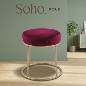 Velvet <b>Ottoman</b> <b>Stool</b> Metal Frame Pouf Round Accent Seat Portable Footrest for Hotel Living Room - Product Image 3