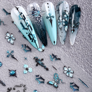 Bộ dán trang trí móng tay 5D hình hoa hồng, bướm, đầu lâu Gothic, đá quý, chủ đề giả tưởng, dùng để trang trí móng tay tự làm - Product Image 5