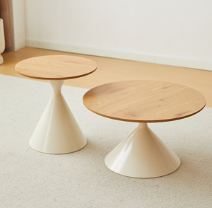 Durable Modern <b>Round</b> Coffee <b>Table</b> <b>White</b> Wood with Decorative Design - Product Image 2