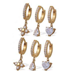 Pendientes de Botón en Forma de Corazón de Moda Europea y Americana, Chapados en Oro de 18K, Acero Inoxidable, para Mujer, con Circonita que No se Destiñe - Product Image 5