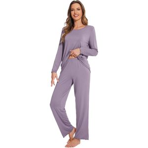 Ensemble de pyjama personnalisé pour femmes en viscose de bambou, haut à manches longues et pantalon, vêtements de nuit doux et rafraîchissants, vêtements de détente, tailles S à XXL - Product Image 2