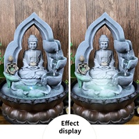 Fontaine d'intérieur Ganesha Bouddha grise avec cascade apaisante et lumière LED pour la maison, le bureau ou comme ornement de bureau