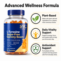 Gummies de L-Tyrosine SYC 1000mg sans sucre, véganes, pour adultes, pour la concentration et le bien-être quotidien – Commande en gros