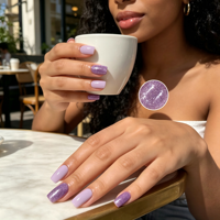 Faux Ongles Courts Carrés Violet Lavande à Coller, Pailletés, Qualité Salon, Réutilisables, Logo Personnalisé, Vente en Gros