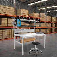Table d'emballage en acier laminé à froid durable W1500mm avec pieds réglables Bodur Metal RAL7035 pour entrepôt, bancs de travail en bois et emballage