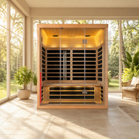 Sauna de loisirs SS-300 pour 3 personnes, sauna sec commercial en bois massif cèdre rouge/cèdre rouge, infrarouge lointain, fenêtres en transom, commande numérique, 6KW