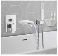 Robinet de douche cascade pour lavabo et baignoire, en laiton poli plaqué or, avec commande encastrée, jet pluie doux et triple poignée