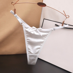 Tanga de Satén Sedoso de Lujo para Mujer, Lencería Elegante con Tirantes Laterales Ajustables y Detalle de Lazo, Ropa Interior Femenina de Talle Bajo, OEM ODM - Product Image 1