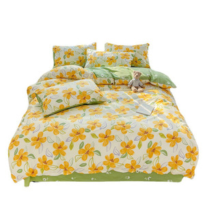 Parure <span class=keywords><strong>de</strong></span> lit quatre pièces en coton pur 40 fils, style pastoral, avec <span class=keywords><strong>housse</strong></span> <span class=keywords><strong>de</strong></span> <span class=keywords><strong>couette</strong></span> et drap, design personnalisé OEM, pour chambre <span class=keywords><strong>de</strong></span> jeune fille. - Product Image 1